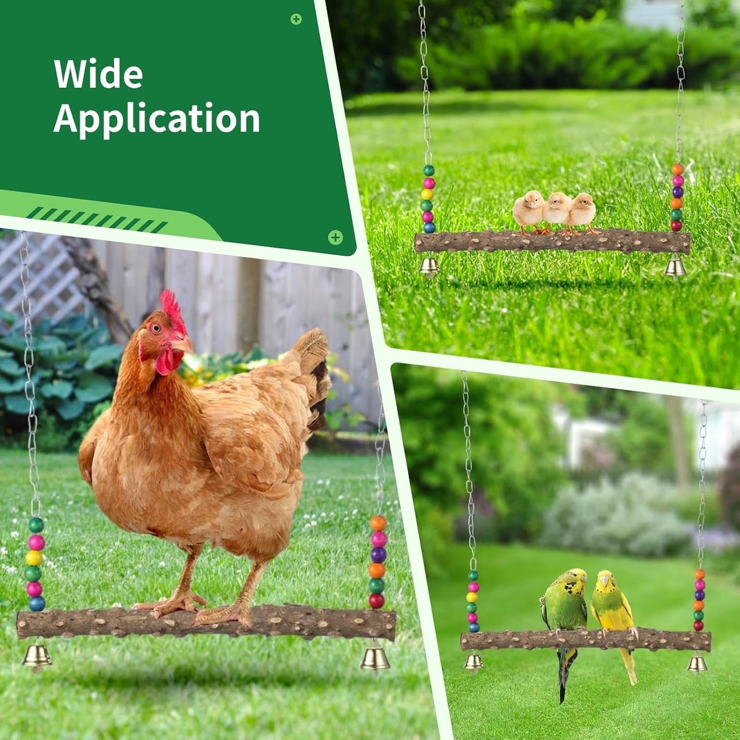 2Pcs Chicken Bird Swing, Chicken Perch, Natural Wooden Swing Toys, Chicken Coop Accessories for Chicken Bird, Parrot, Hens