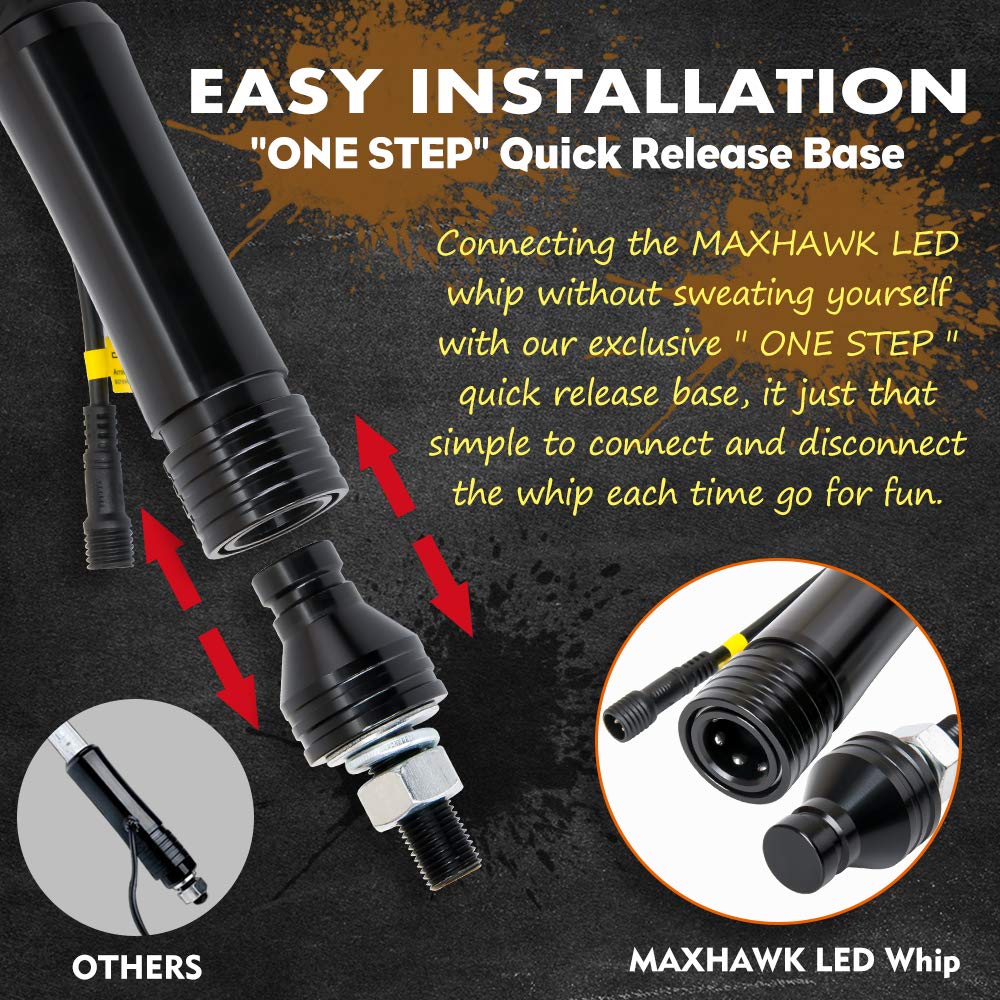 MAXHAWK 2X 5ft LED Whip Light 360° Spiral Chasing/Dancing Lighted Antenna RGB LED Whips with Flag for UTV ATV Off Road Truck Sand Buggy Dune Quad 4X4 Boat