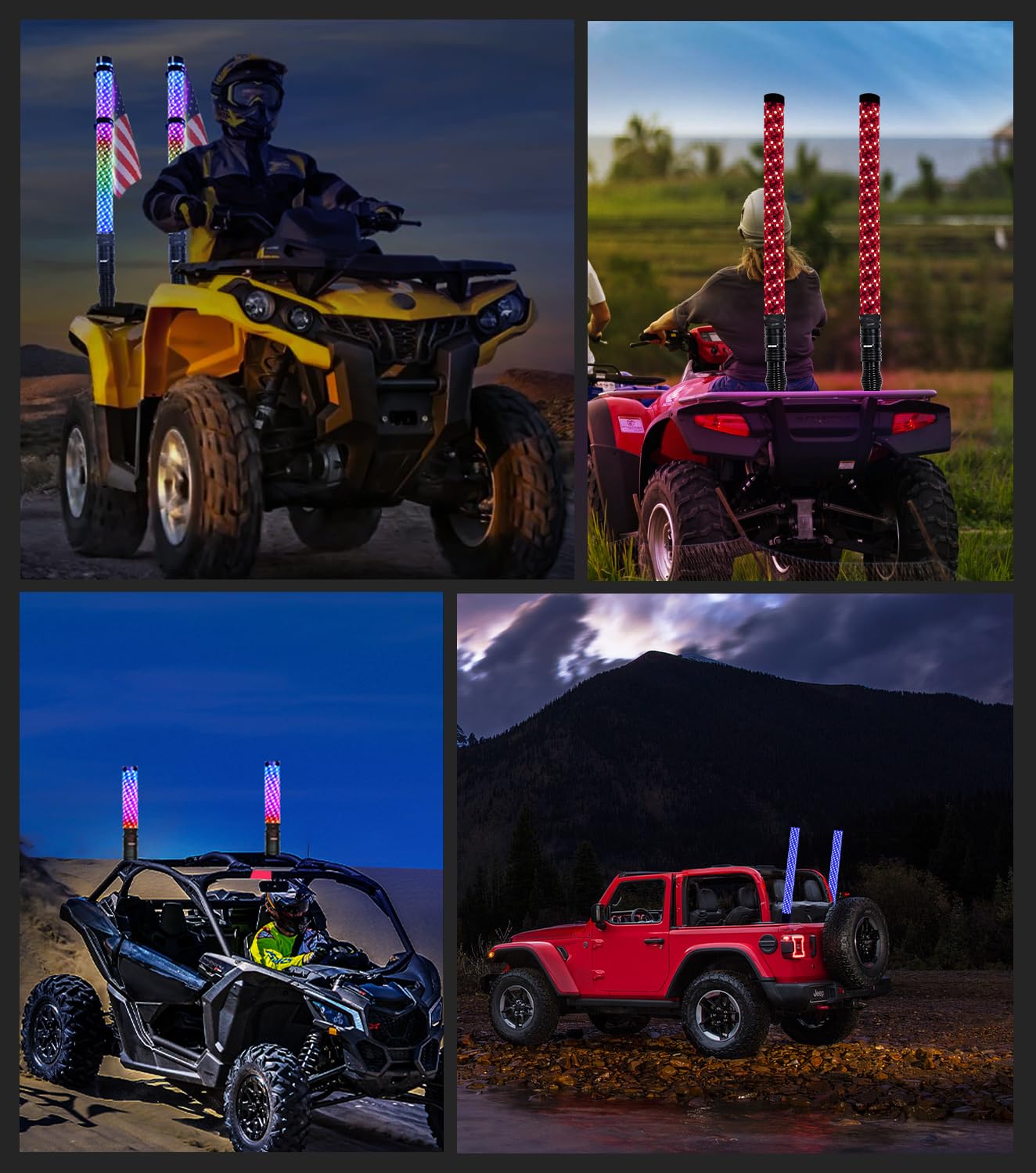 ZIMABLUE 2PC 1FT Fat Whip Lights for Side by Side, App & Remote Control RGB Chasing Light Whip with 3 Switchs for ATV UTV Dune Buggy Truck,LED Whip Light Compatible with Polaris RZR Can-Am Maverick X3