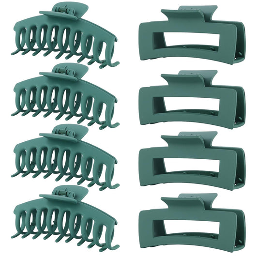 Green Hair Clips for Women - 8 Pack 4.3 Inch Large Hair Claw Clips for Women Thin Thick Curly Hair, Big Matte Banana Clips,Strong Hold jaw clips