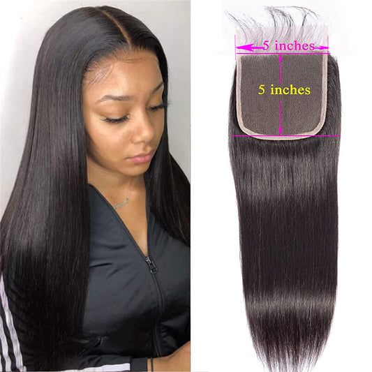 5x5 Lace Closure Straight Closure Human Hair 5x5 Closure Straight Natural Hairline Free Part Pre Plucked Closure with Baby Hair(14inch)