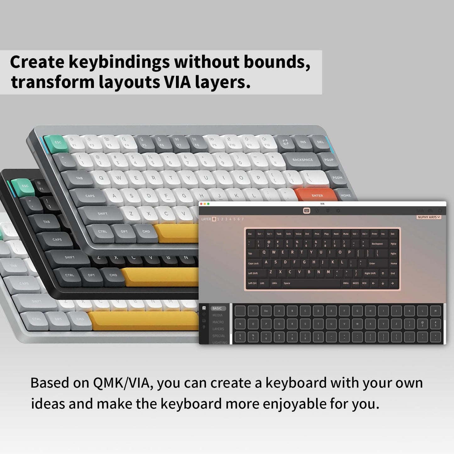 nuphy Air75 V2 Portable 75% Mechanical Keyboard,Wireless Keyboard,Supports Bluetooth/2.4G/USB-C RGB Bluetooth Gaming Keyboards,Compatible with Windows/Mac OS/Linux Systems-Gateron Wisteria Switch