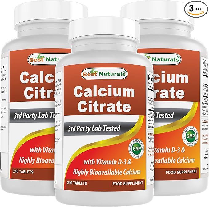 Best Naturals Calcium Citrate with Vitamin D-3 240 Tablets (240 Count (Pack of 3))