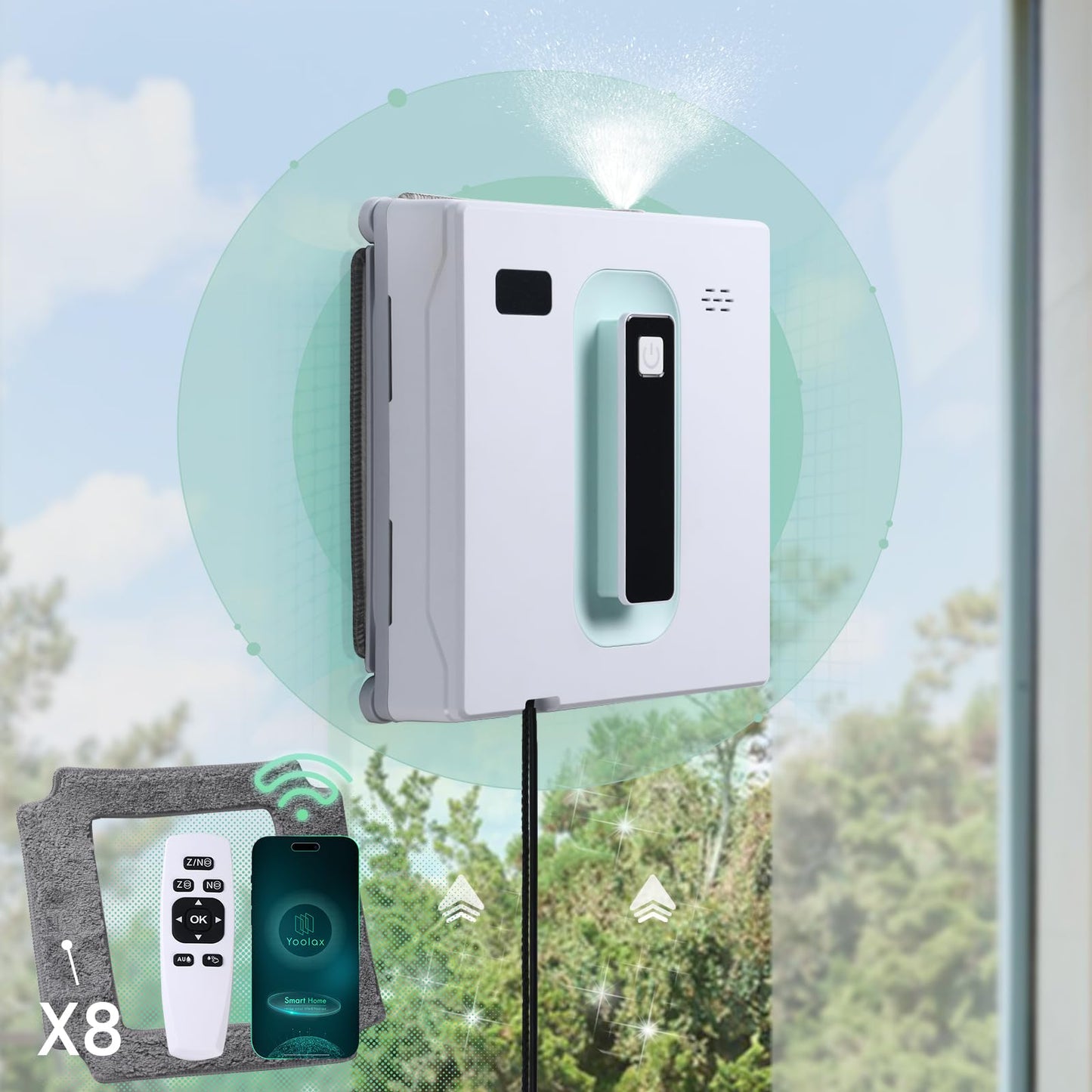 Yoolax Window Cleaning Robot, Automatic Window Cleaner Robot with Dual Water Spray, 3000Pa Suction Power, Robotic Window Cleaner with App & Remote Control, White