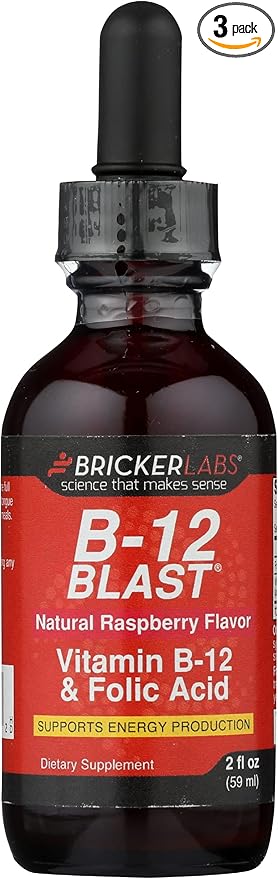 BrickerLabs B-12 Blast Folic Acid Supplement, 2 Ounces (Pack of 3)