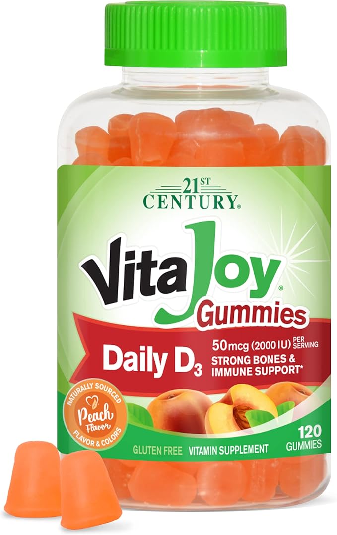 21st Century VitaJoy Daily Vitamin D3 50 mcg (2,000 IU) Gummies, Peach, 120 Count
