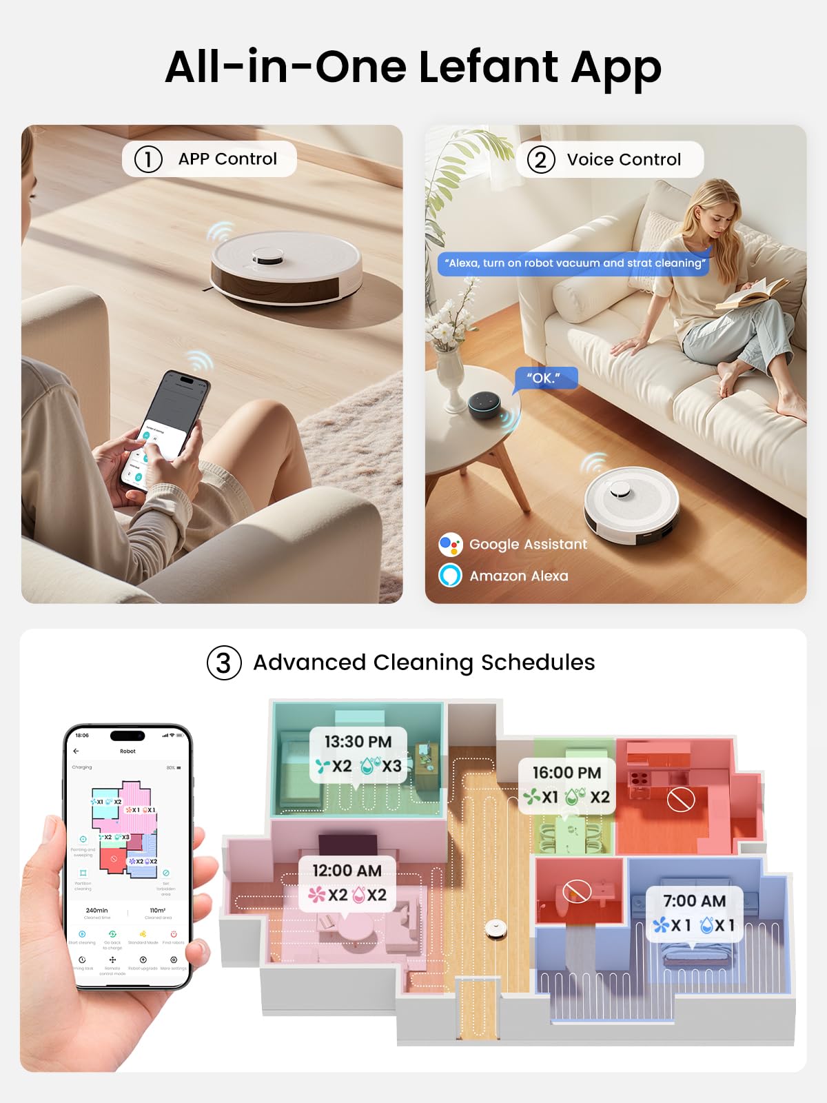 Lefant Robot Vacuum and Mop Combo, 8 Weeks Self-Emptying with Dual Dustbin Options, 6000Pa LiDAR Robotic Vacuum Cleaner with Precision Mapping, 240mins, Carpet Detection, WiFi/App/Alexa, M2S Pro