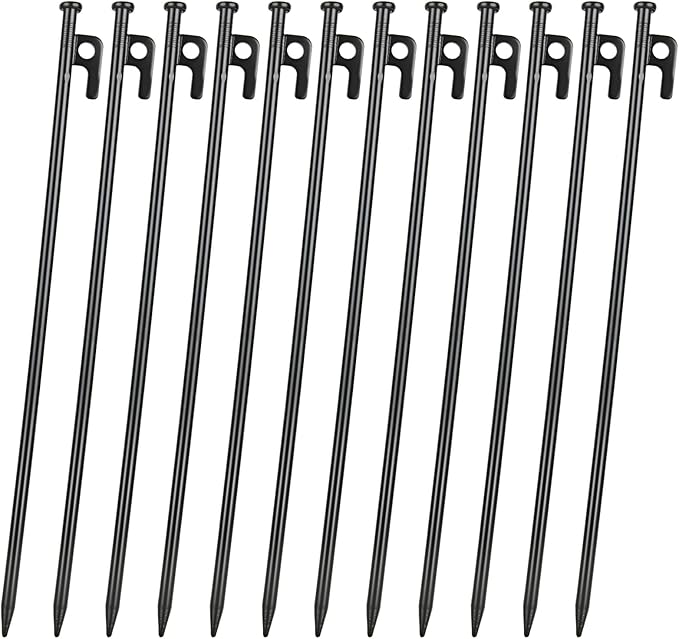 12PCS Tent Stakes Heavy Duty, 16Inch Metal Camping Stakes Tent Pegs for Outdoors Mountain-Climbing Camping Hiking