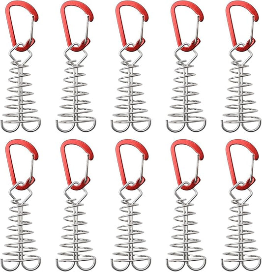 MOROBOR Red Deck Anchor Pegs, 10 PCS Windproof Aluminium Alloy Fish Bone Tent Stakes with Spring Buckle Portable Adjustable Octopus Wind Rope Anchor for Outdoor Camping(Square Top)