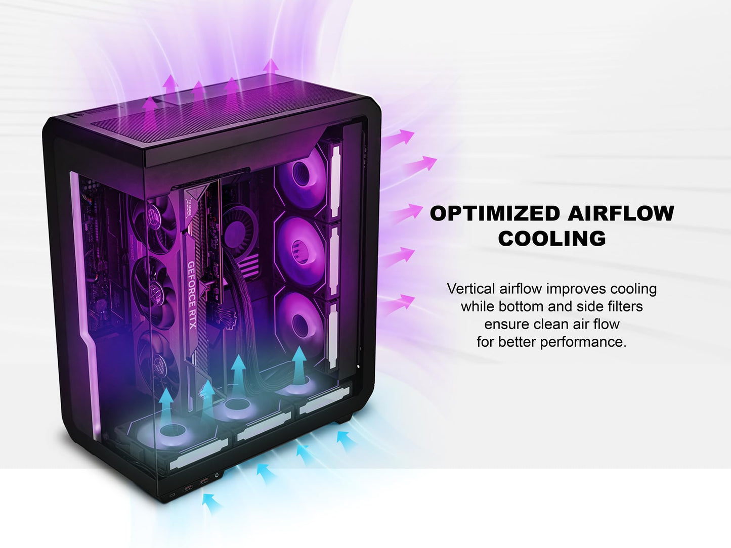 SSUPD Xhuttle Black ATX Mid Tower Gaming Case, with a Dual - Chamber Design, Panoramic Tempered Glass,Vertical GPU Airflow, Includes 3 x 120mm ARGB Reverse Fan, RGB Strip