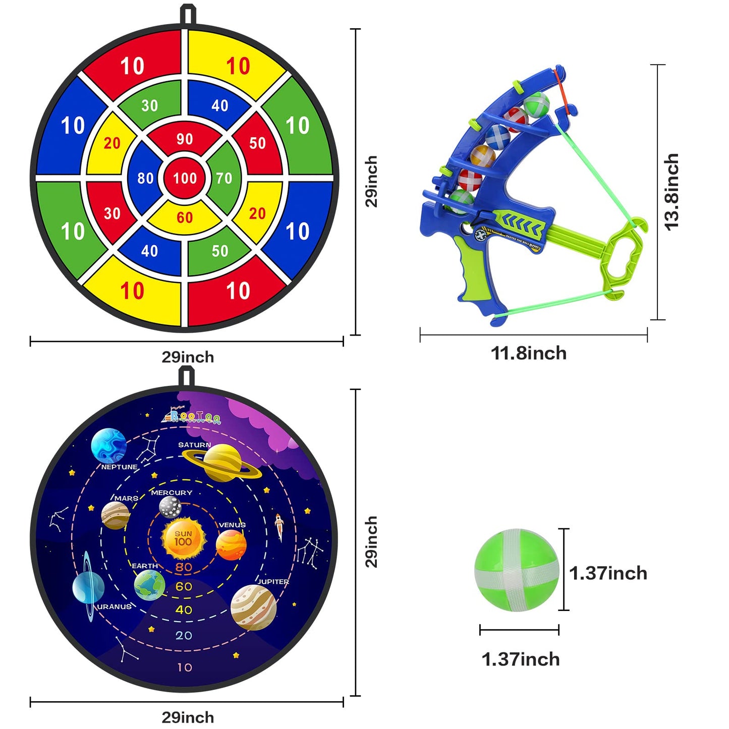 BooTaa 2 Pack 29" Large Dart Board for Kids, Kids Dart Board with 20 Sticky Balls, Boys Toys, Indoor/Outdoor Fun Party Play Game Toys, Birthday Gifts for 3 4 5 6 7 8 9 10 11 12 Year Old Boys Girls