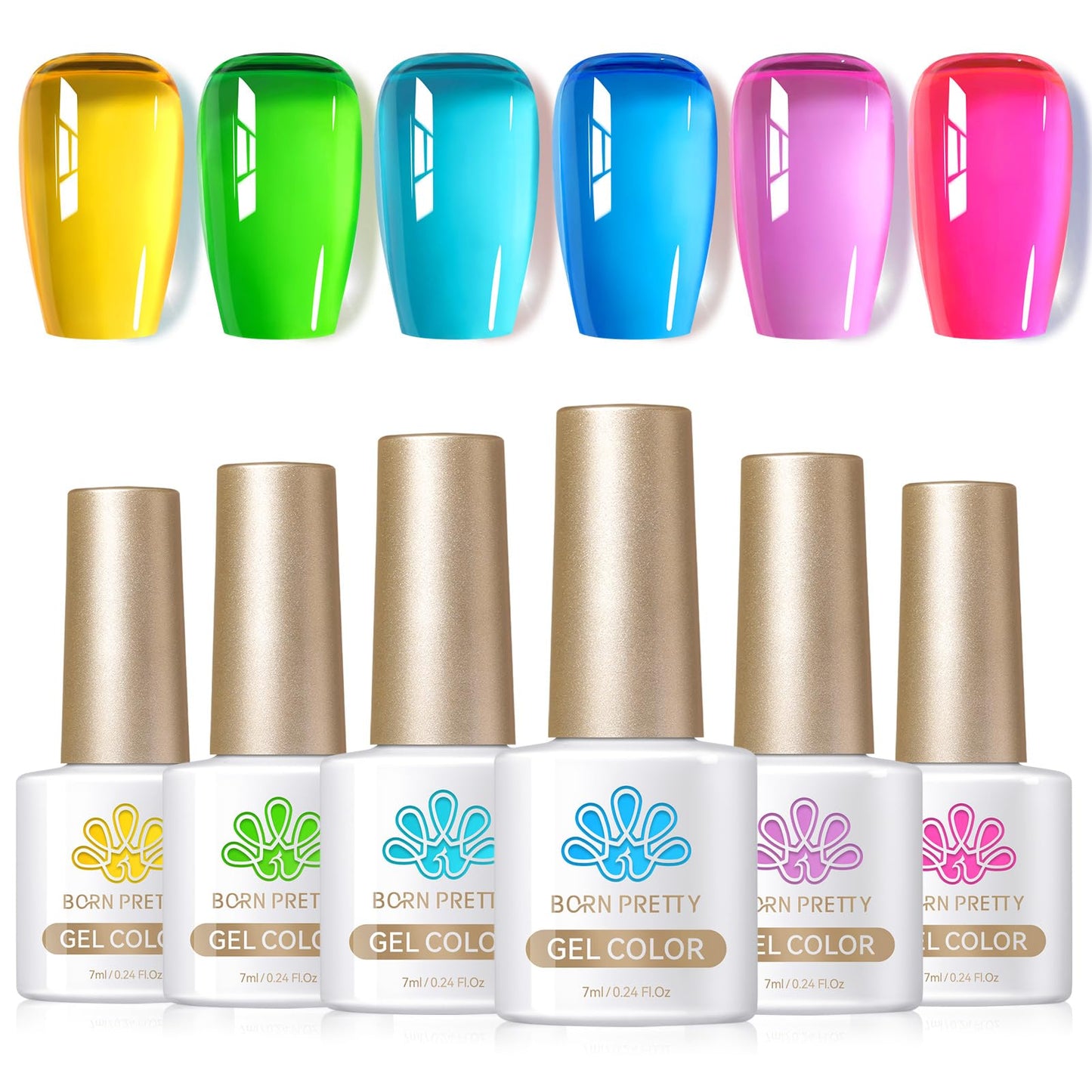 Born Pretty Jelly Gel Nail Polish Ice Jelly Neon Christmas Gel Polish Crystal Transparent Gel Polish Set Yellow Green Blue Purple Hot Pink Nail Art Varnish Manicure 6PCS Halloween's Collection Gift