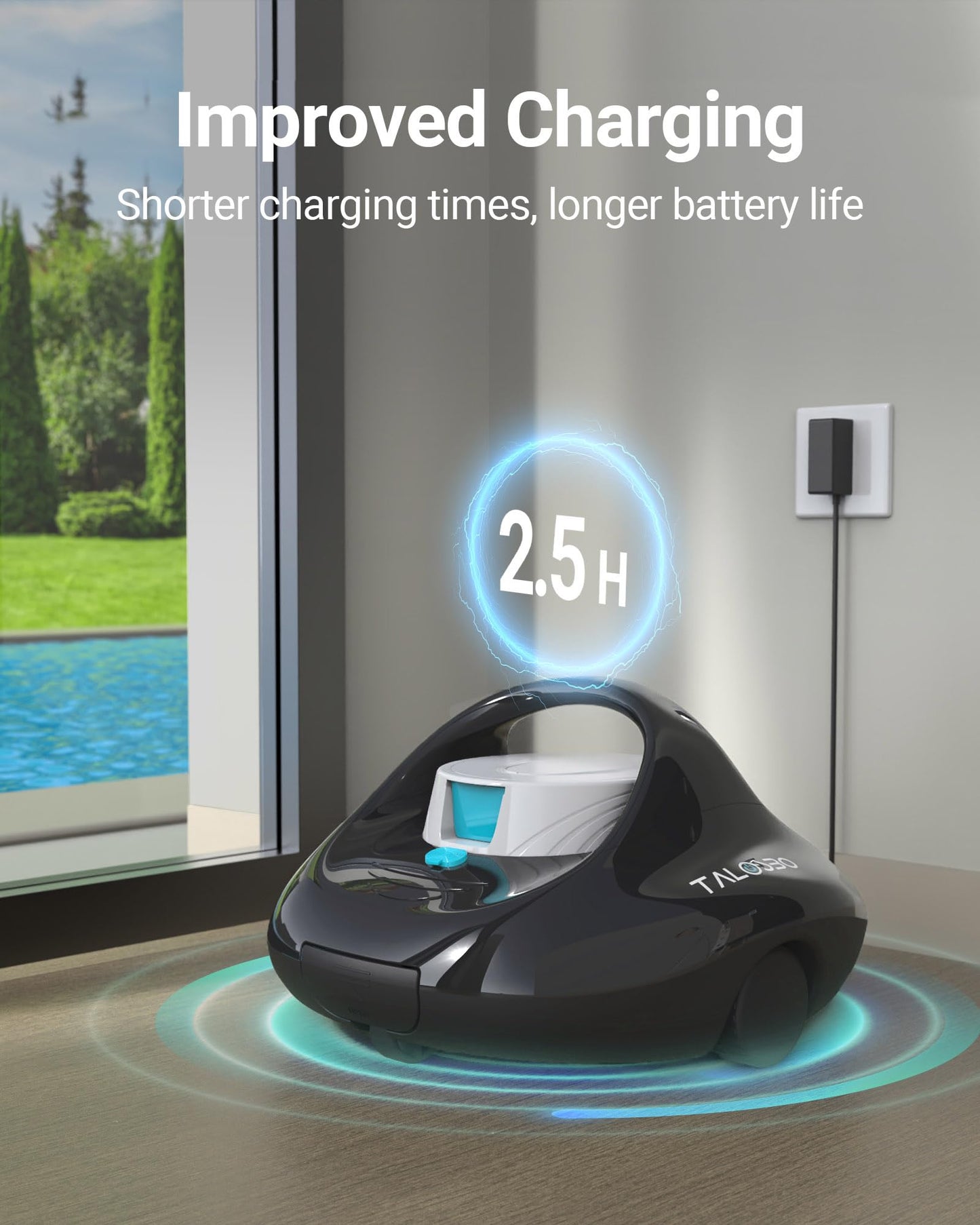 (2025 Upgraded) TALOSBO Pleco Se Cordless Pool Vacuum Up to 130 Mins Runtime, Robotic Pool Cleaner with 2.5H Fast Charge, Ideal for Flat Above Ground and Inground Pools up to 861 Sq. Ft.