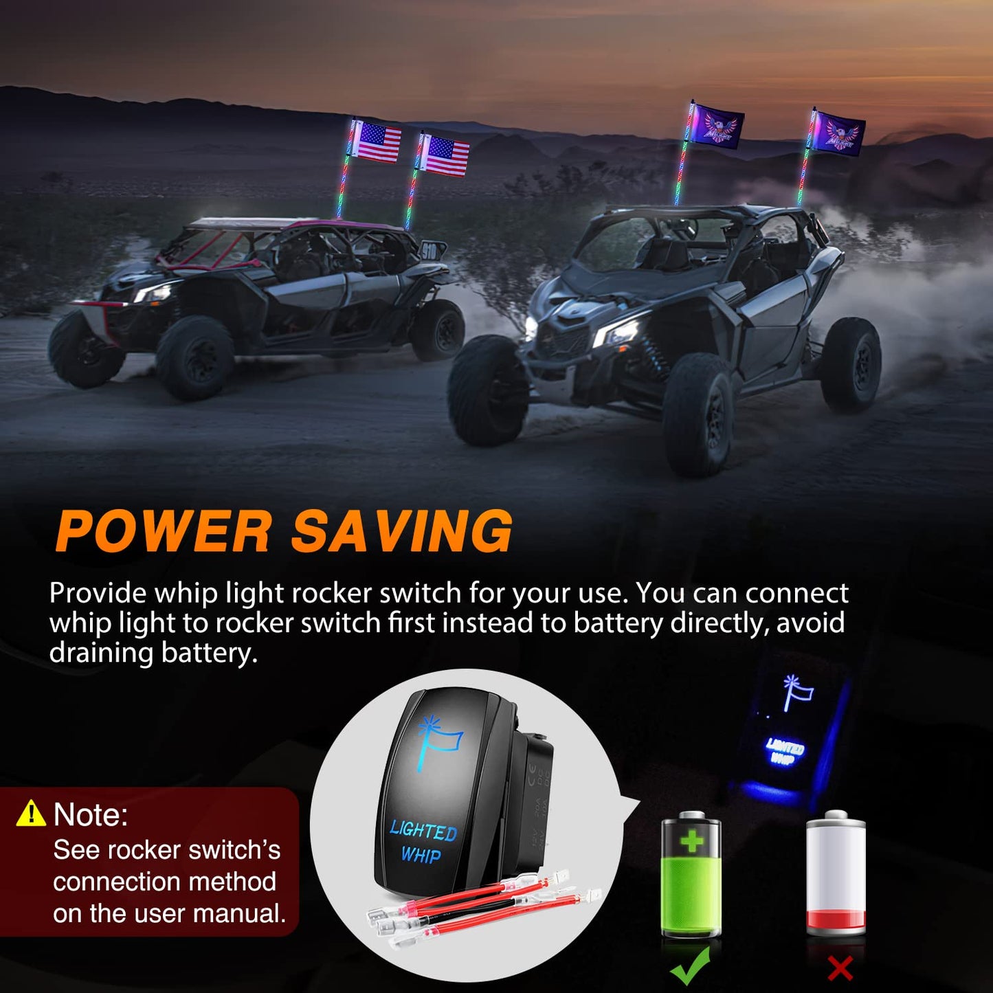 Nilight 2PCS 3FT RGB LED Whip Light with Spring Base Remote App Control w/DIY Chasing Patterns Turn Signal & Brake Lights for ATV UTV Polaris RZR Can-am Dune Buggy Jeep