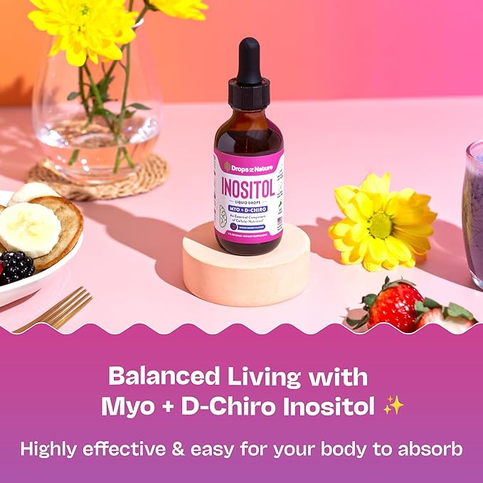 Inositol Supplement - Pure & Potent Myo-Inositol Vitamins for Women - Vegan, Easy Liquid Dose - Non-GMO Liquid Drops to Support Mental Clarity, Cellular Health and General Wellness (Mixed Berry, 60ml)
