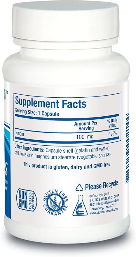 Biotics Research Niacin 100, 100 Milligram Niacin, Vitamin B3, Cholesterol, HDL, LDL, Triglyceride, LP, Cardiovascular Health, 150 Capsules