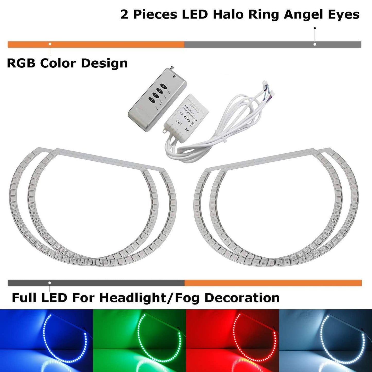 iJDMTOY 180-LED RGB Multi-Color LED Angel Eyes Halo Rings Compatible With 2008-2014 Dodge Challenger w/Wireless Remote Control