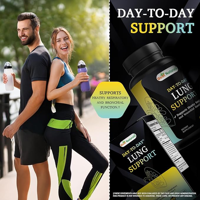 Best Naturals Day-to-Day Lung Support Supplements 90 Veg Cpasules - Made with Mullein, Quercetin, Cordyceps, Nettle, Feverfew, Marshmallow, Olive Leaf Extract