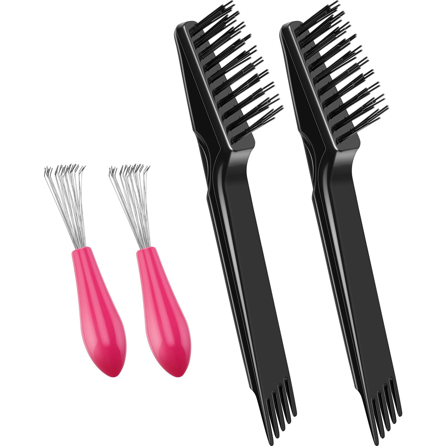 Boao Hair Brush Cleaning Set - 4 Pcs Mini Combs And Brushes For Removing Hair Dust At Home Or Salon (Black)