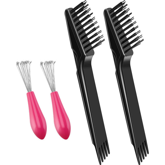 Boao Hair Brush Cleaning Set - 4 Pcs Mini Combs And Brushes For Removing Hair Dust At Home Or Salon (Black)