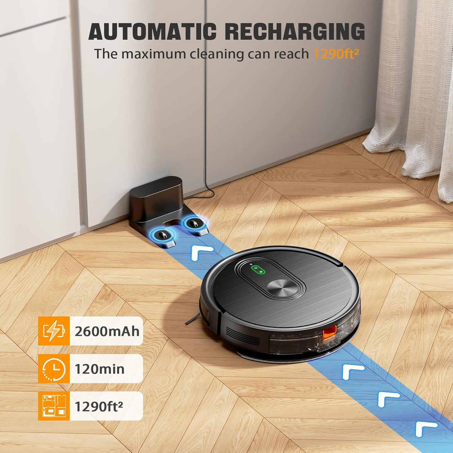 Robot Vacuum and Mop Combo,3200Pa Powerful Suction Robotic Vacuum Cleaner,120Min Runtime with Schedule, App/Bluetooth/Voice,Self-Charging Robot Vacuums Cleaner,Ideal for Pet Hair, Hard Floor,Carpet