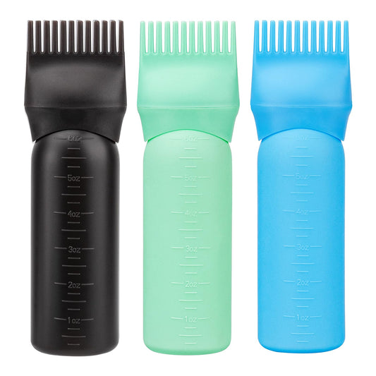 Cosywell 3 Pack Hair Oil Applicator Bottle 6 Ounce Root Comb Applicator Bottle Hair Dye Applicator Brush for Hair Root Comb Color with Graduated Scale(Black Blue Green)