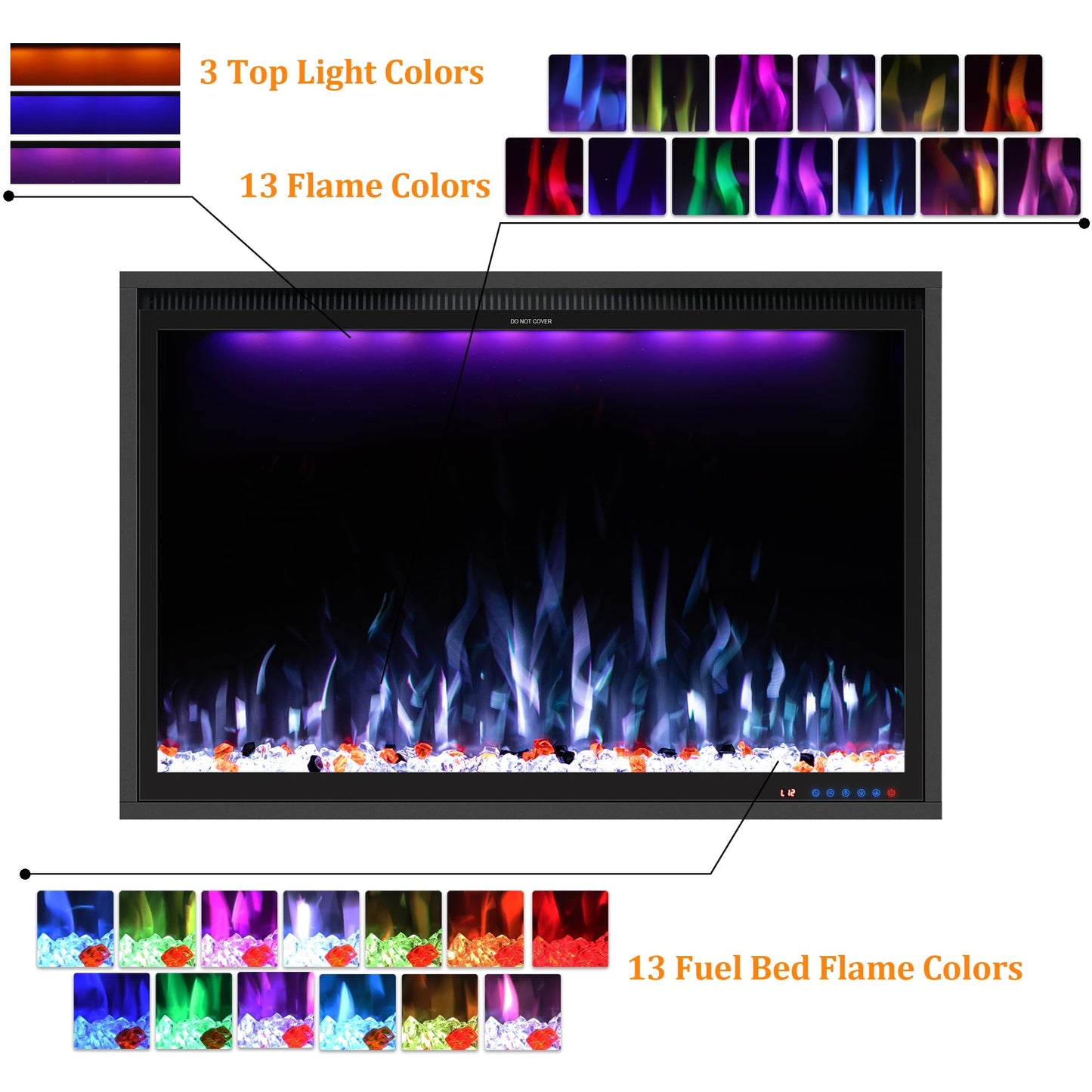 Benrocks 40'' WiFi- Enabled Electric Fireplace Inserts - Alexa & App Control, Slim Recessed & Wall Mounted, 13 * 13 * 3 Flame Color Combinations, 750W/1500W, Black