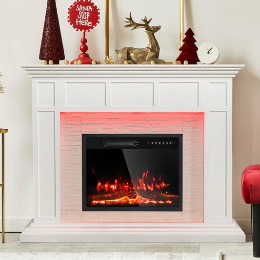 50”Electric Fireplace with Mantel, Fireplace TV Stand with 23”Electric Fireplace Heater, Remote Control, Adjustable Led 3D Realistic Flame, White Corner Firebox for Living Room, Bedroom, White