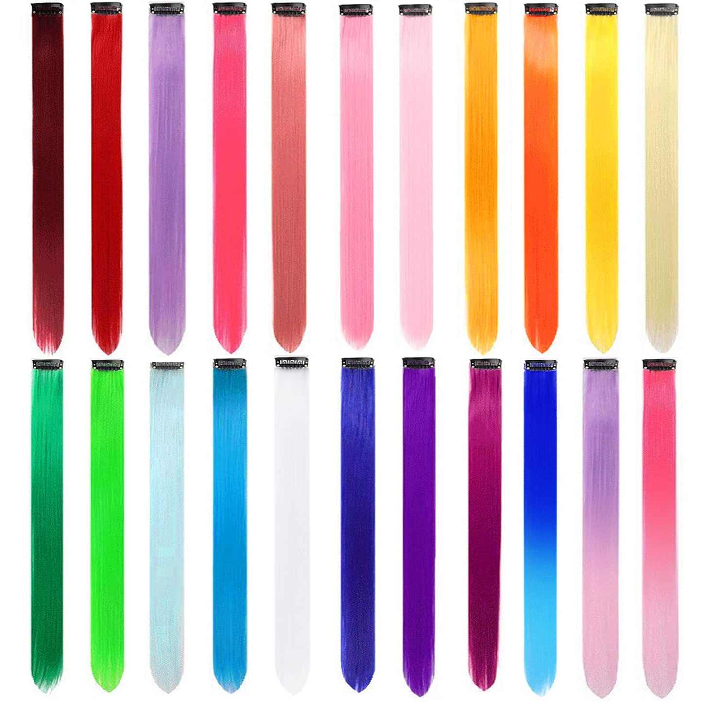 GPOVVIMX 22 PCS Colored Hair Extensions Clip in, Party Highlights Colorful Extension for Kids Girls Synthetic Hairpiece Straight 22 inch