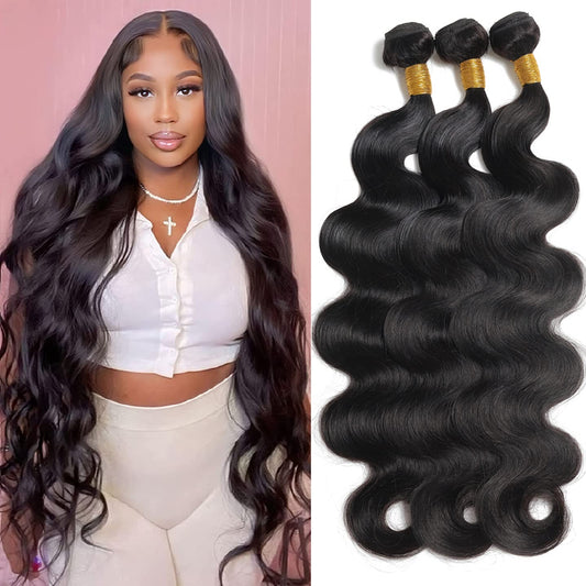 Body Wave Bundles Human Hair Bundles 12A Brazilian Virgin Body Wave 3 Bundles 100% Unprocessed Ocean Weave Human Hair Bundles (2