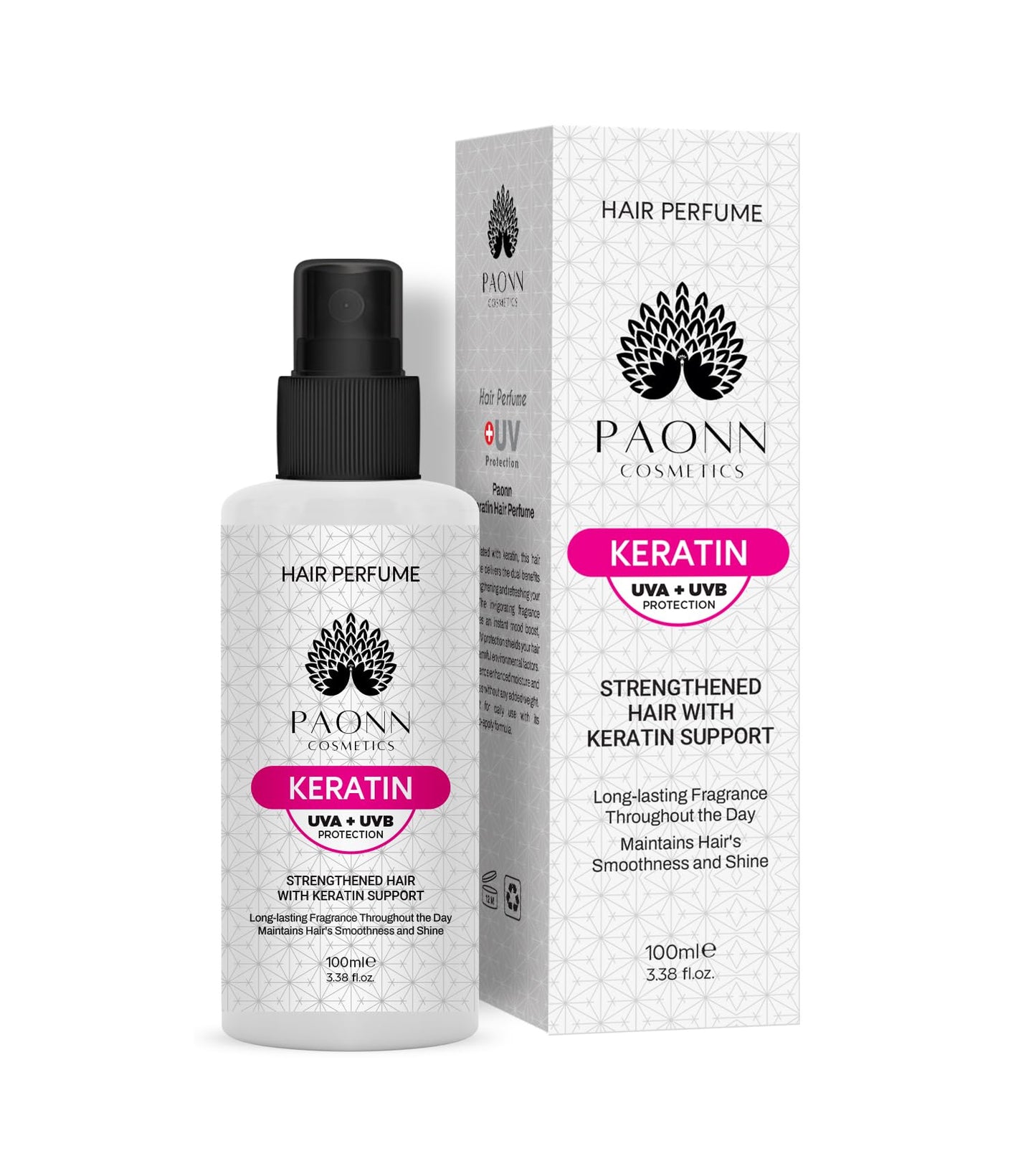 PAONN Keratin Hair Perfume, Keratin-Enriched Mist, UVA & UVB Protection Fragrance, Long-Lasting Scent, Hair Care Smoothness & Shine