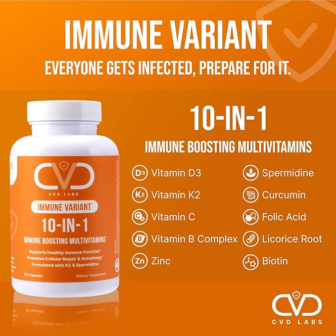 10-in-1 Immune Variant, Immune Booster Supplement with Vitamin B Complex, Zinc, Turmeric, Vitamins C & D for Immune Support and Defense, Immunity Multivitamin for Women & Men, 90 Capsules