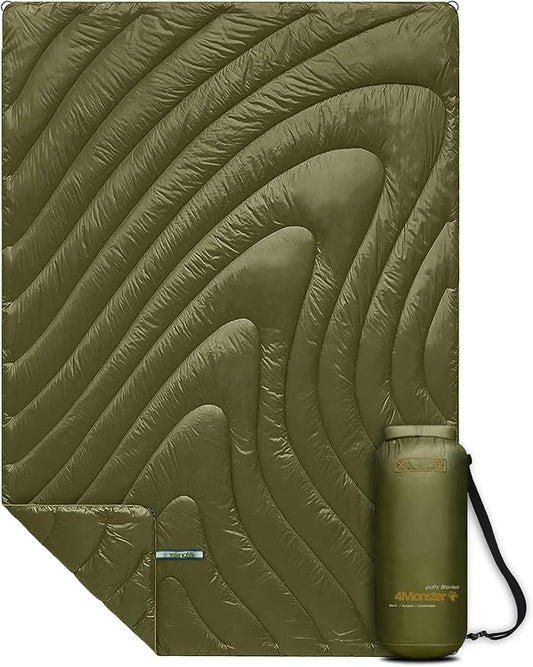 4Monster Double Puffy Camping Blanket - Extra Puffy Outdoor Blanket, Portable, Lightweight and Warm,Insulated Camping Quilt for Outdoors, Travel, Stadium, Festivals, Beach, Hammock