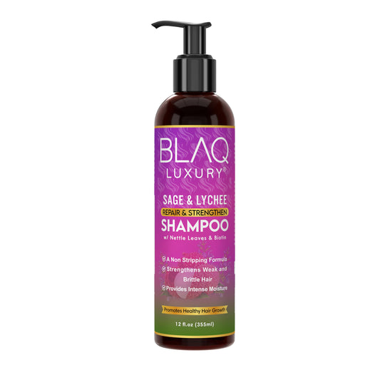 Blaq Luxury Sage & Lychee Repair And Strengthen Shampoo - Infused With Biotin And Nettle - Sulfate-Free Formula For All Hair Typ