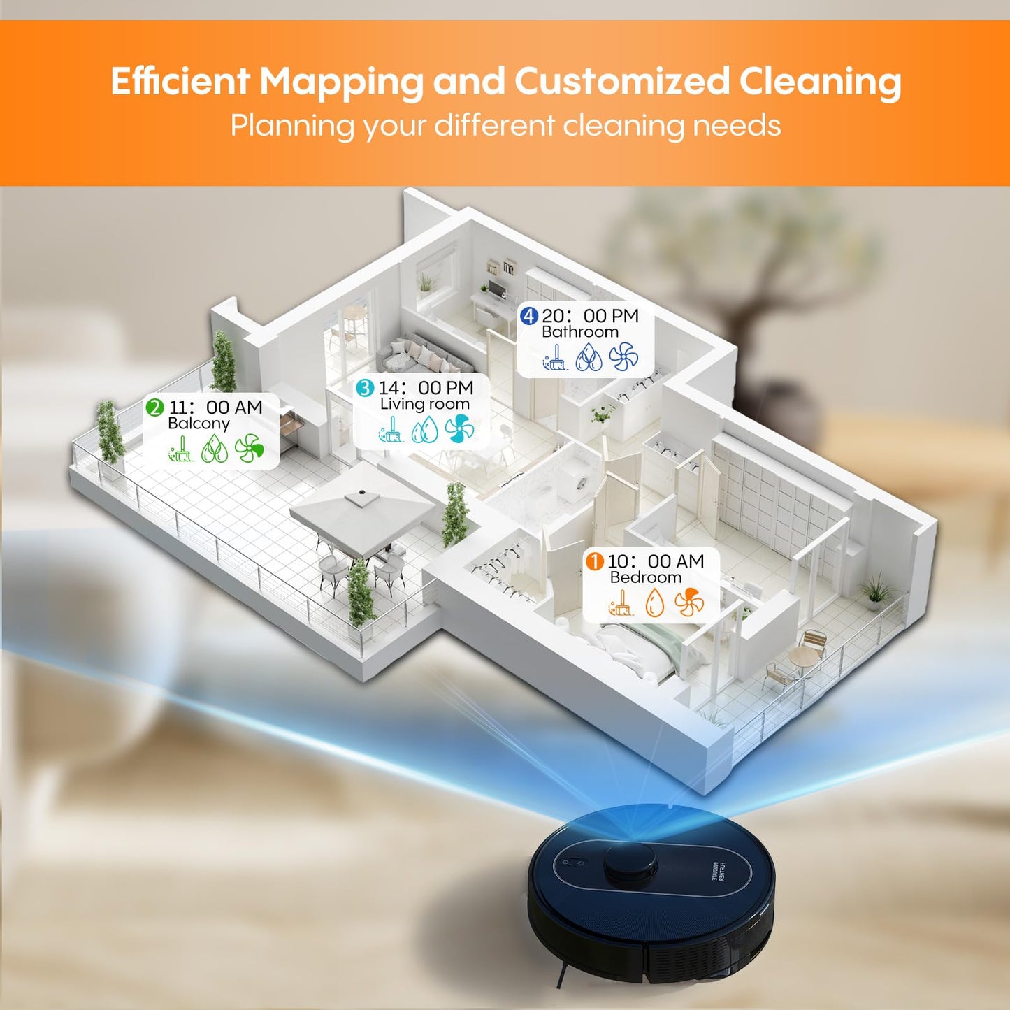 Robot Vacuum and Mop: Self-Emptying 5000Pa Robotic Vacuum Real-Time Mapping/No-Go Zones for 60 Days Hands-Free Cleaning, 3-In-1 LiDAR Navigation Alexa/APP Robot Vacuum Cleaner for Hard Floor & Carpet