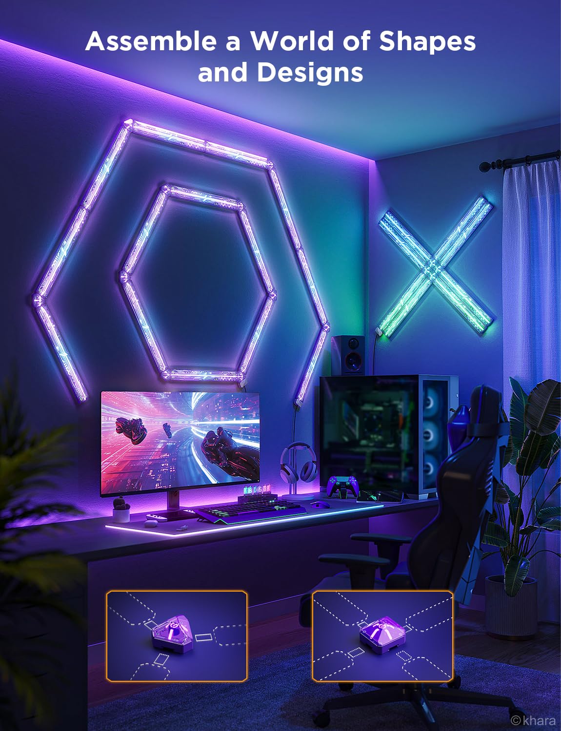 Govee x Evangelion Gaming Wall Light, RGBIC Glide Wall Light, Work with Matter, Alexa and Google Assistant, DIY Customized LED Wall Lighting Effects and Shapes,Gaming Light Bar for Gaming Room