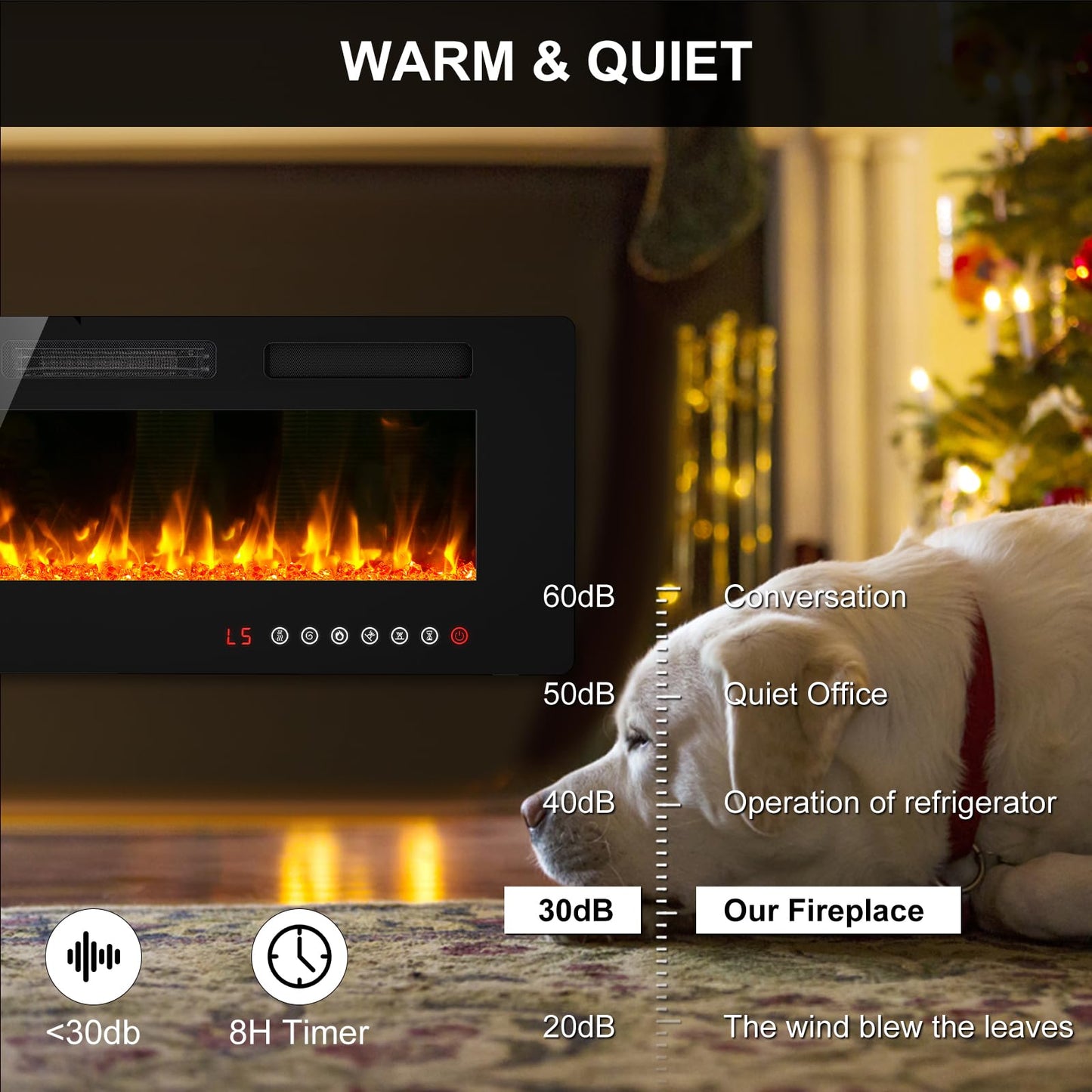 BREEZEHEAT 60" Ultra Thin Electric Fireplace Insert-ETL Certified, Recessed/Wall Mount, 3D Flame with Crystal, Remote & Touch, 750W/1500W (700 Sq.Ft), 8H Timer