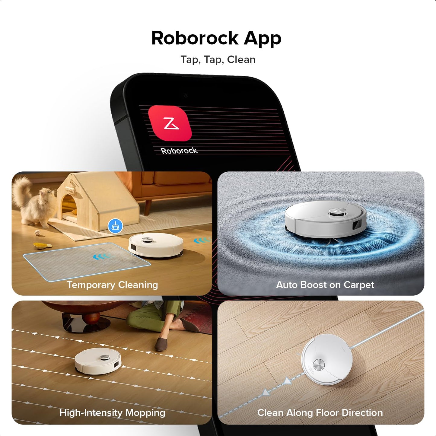 roborock Q10 S5 Robot Vacuum and Mop Cleaner, 10000Pa HyperForce Suction, Dual Anti-Tangle System, Auto-Lifting Mop, ReactiveTech Obstacle Avoidance, App Control, for Pet Hair and Carpet, White