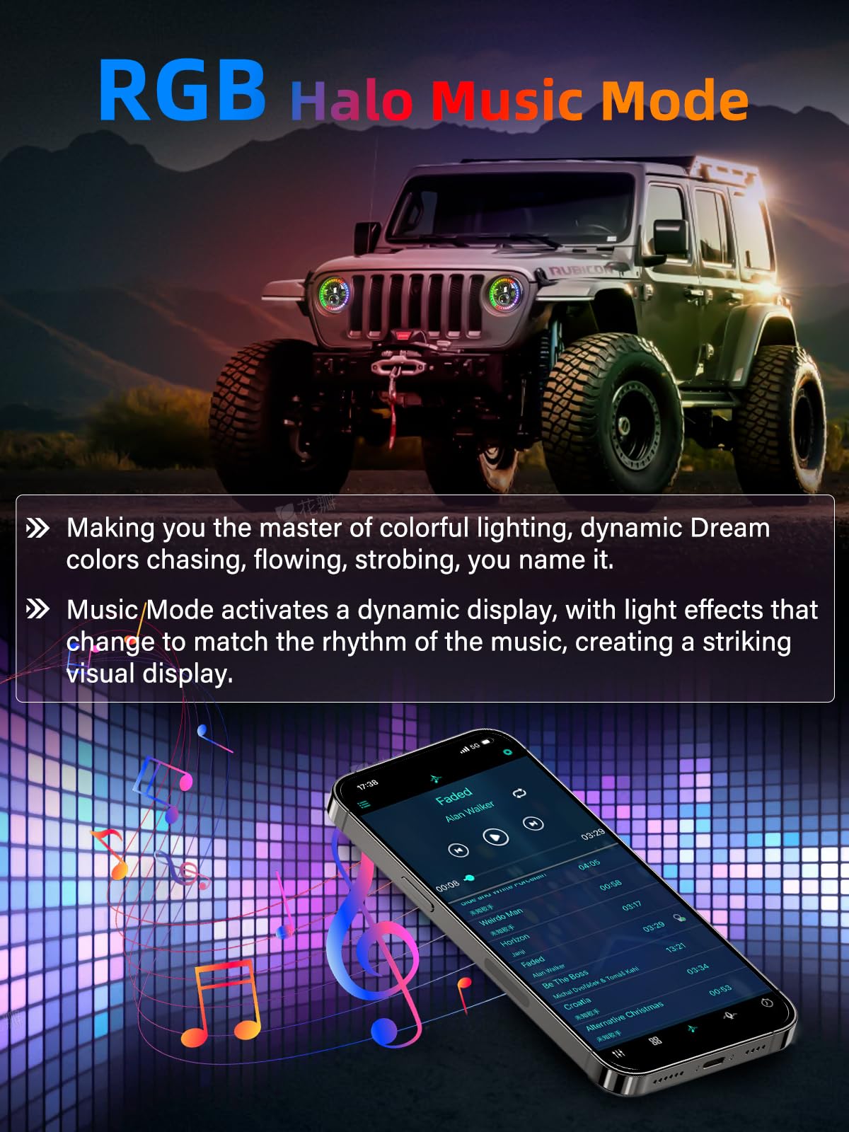 VI9000 7 inch Led Headlights Round with White DRL RGB Halo Turn Signal DOT Approved H6024 Led Headlights Compatible with Jeep Wrangler JK TJ CJ & Miata & Chevy S3 & Hummer H1, Plug and Play (Pair)