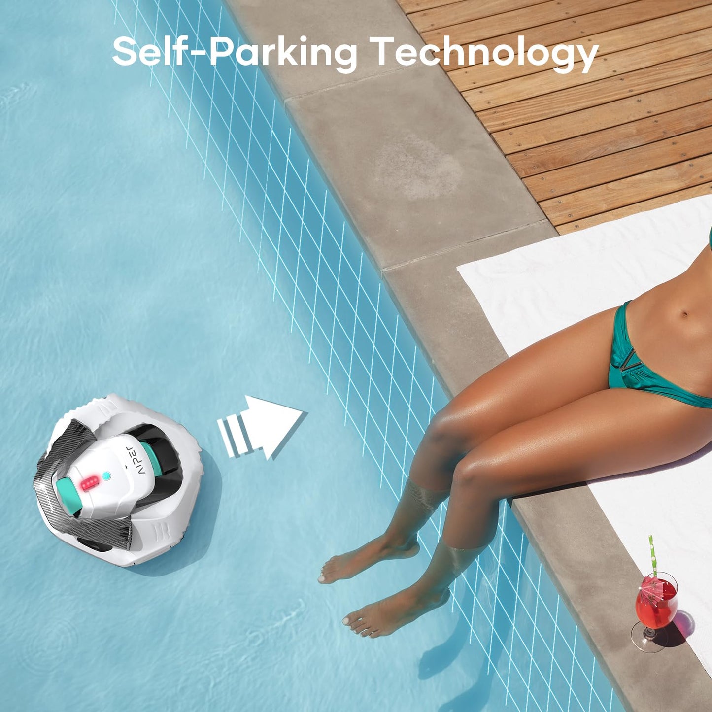 AIPER Cordless Robotic Pool Cleaner, Pool Vacuum Lasts 90 Mins, LED Indicator, Self-Parking, Ideal for Above-Ground Flat Pool up to 860 sq.ft.