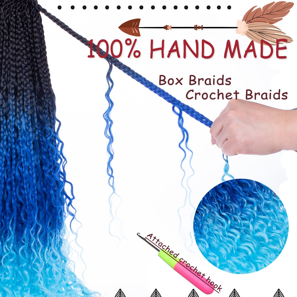Beverlee Goddess Box Braids Crochet Hair 18 Inch Boho Box Braids 8 Packs Crochet Hair Bohemian Box Braids Crochet Braids Box Braids Curly Ends Messy Pre-looped Synthetic Curly Crochet Hair for Women