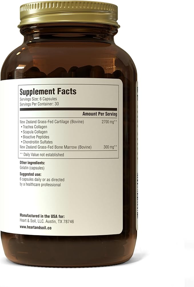 HEART & SOIL – 3000mg Joint Support Supplement with Grass-Fed Bone Marrow & Bovine Tracheal Cartilage for Mobility & Immune Function – Non-GMO, Allergen-Free - 180 Capsules