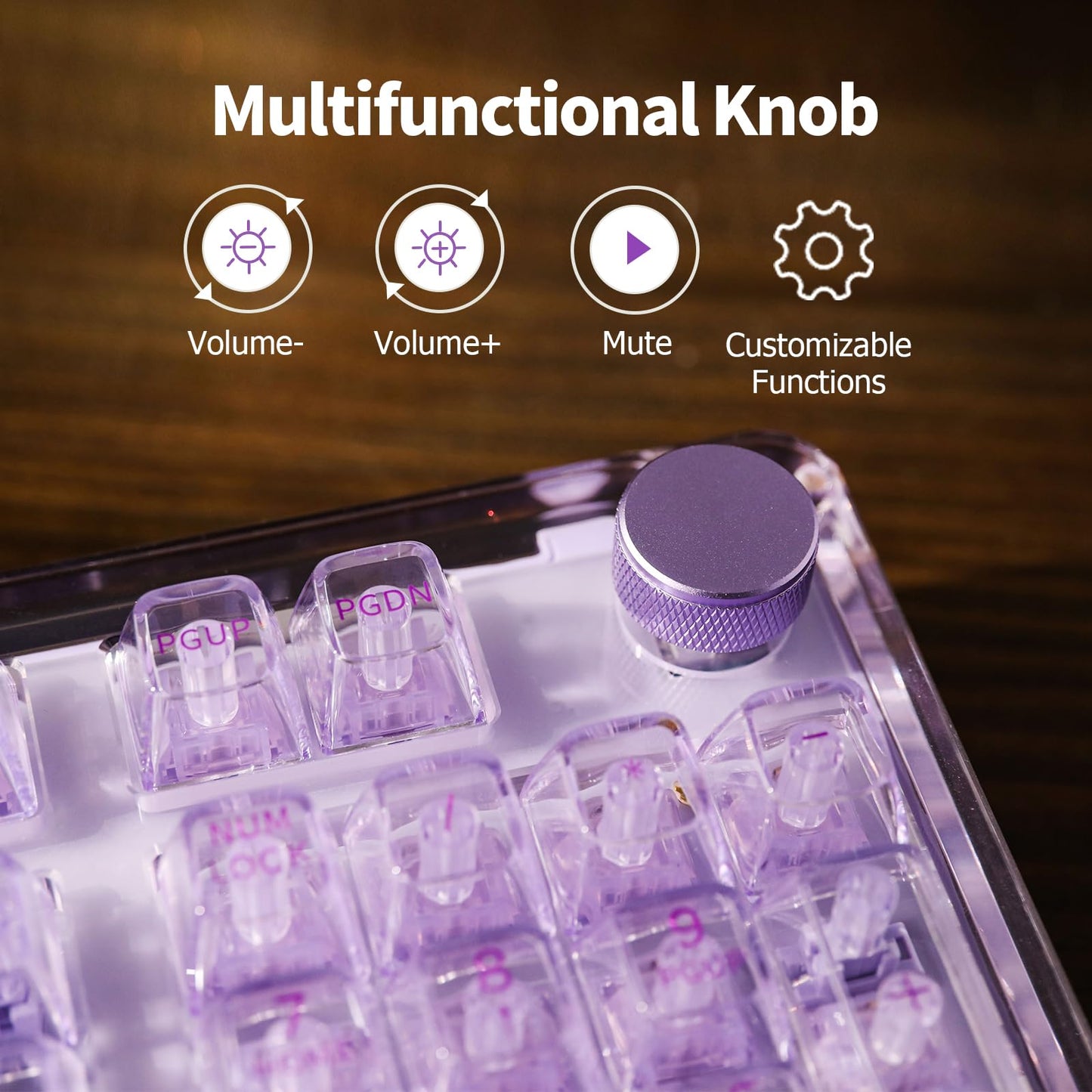 KiiBoom Phantom 98 Hot Swappable Crystal Gasket-Mounted Mechanical Keyboard, Triple Mode NKRO Gaming Keyboard with South-Facing RGB, Clear Keycaps, 8000mAh Battery for Win/Mac (Purple)