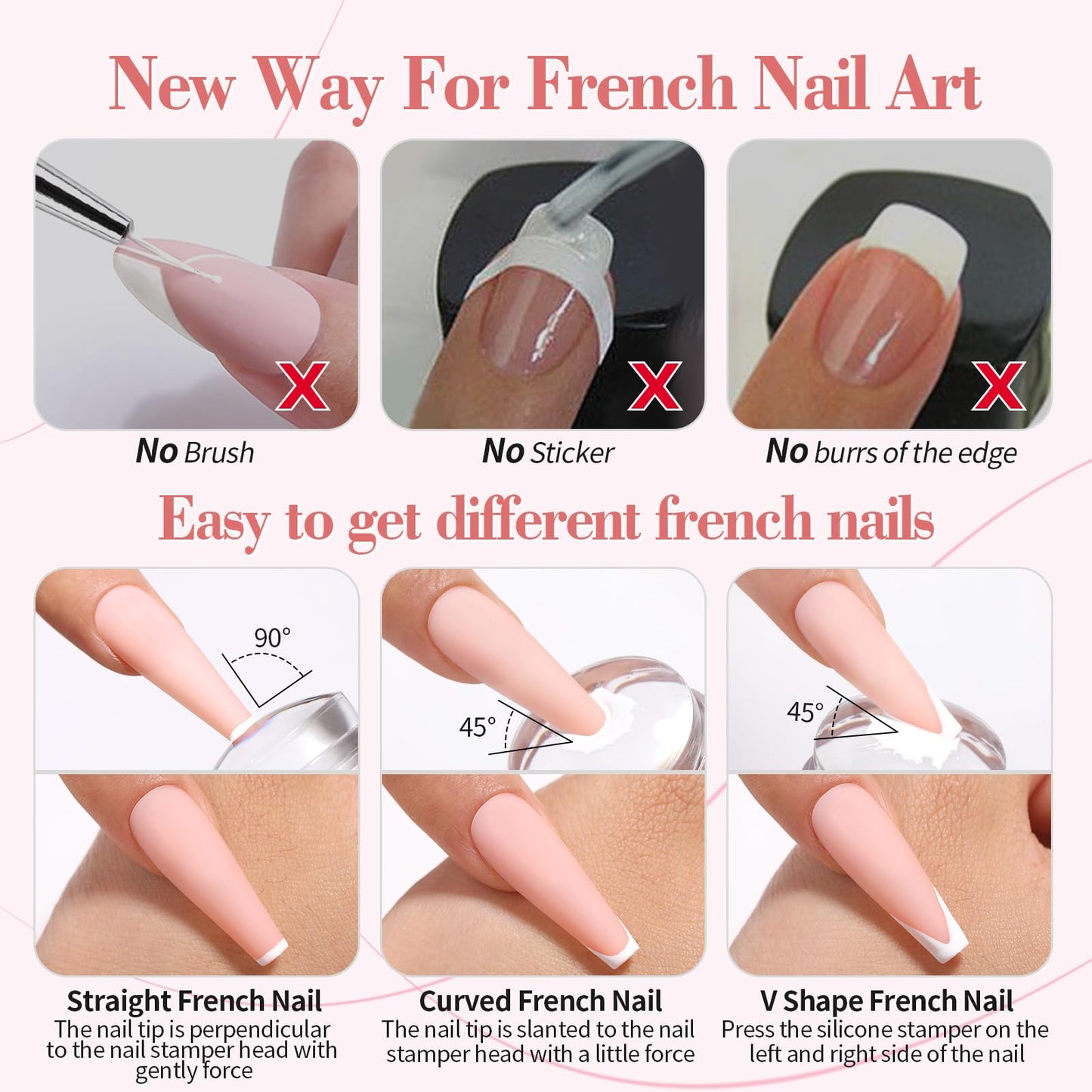 Born Pretty French Manicure Kit,Nail Stamper and 2Pcs Gel Nail Polish,Include Jelly Nude White Colors for French Tip DIY Salon