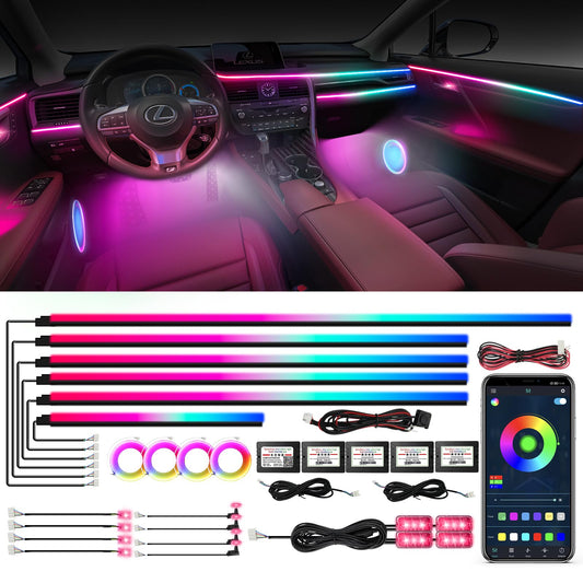 WEBUPAR Dreamcolor Acrylic Interior Car Lights, 22 in 1 RGB Car LED Strip Lights with APP Control and 213 Color Modes, Car Accessories Car Decorative Lights, Neon Car Ambient Lighting Kits