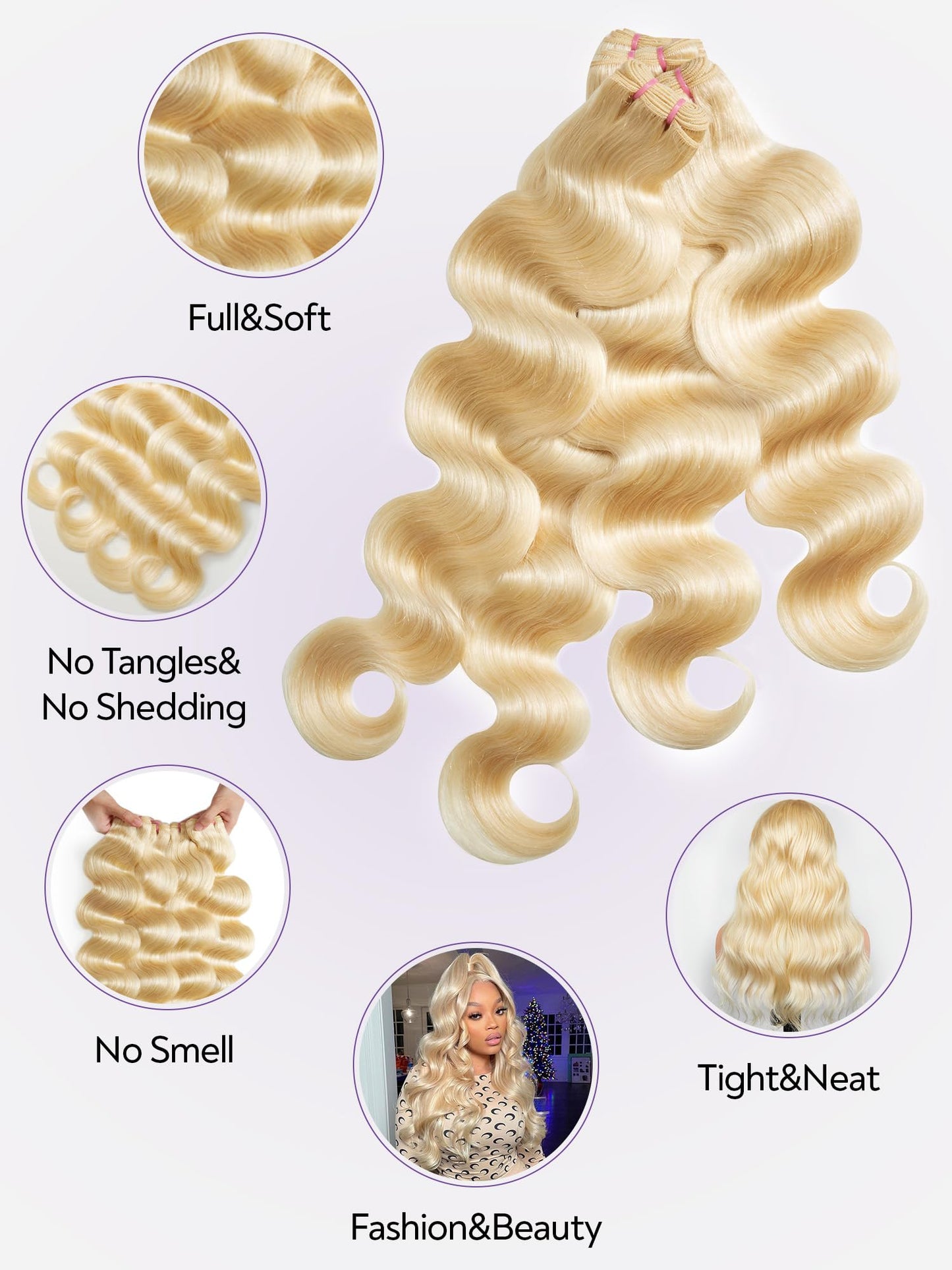 Blonde Body Wave Bundles Human Hair 20 22 24 26 inch 4 Bundles 613 Bundles Human Hair Extensions Natural Brazilian Virgin Unprocessed Human Hair with Mono Top Closure