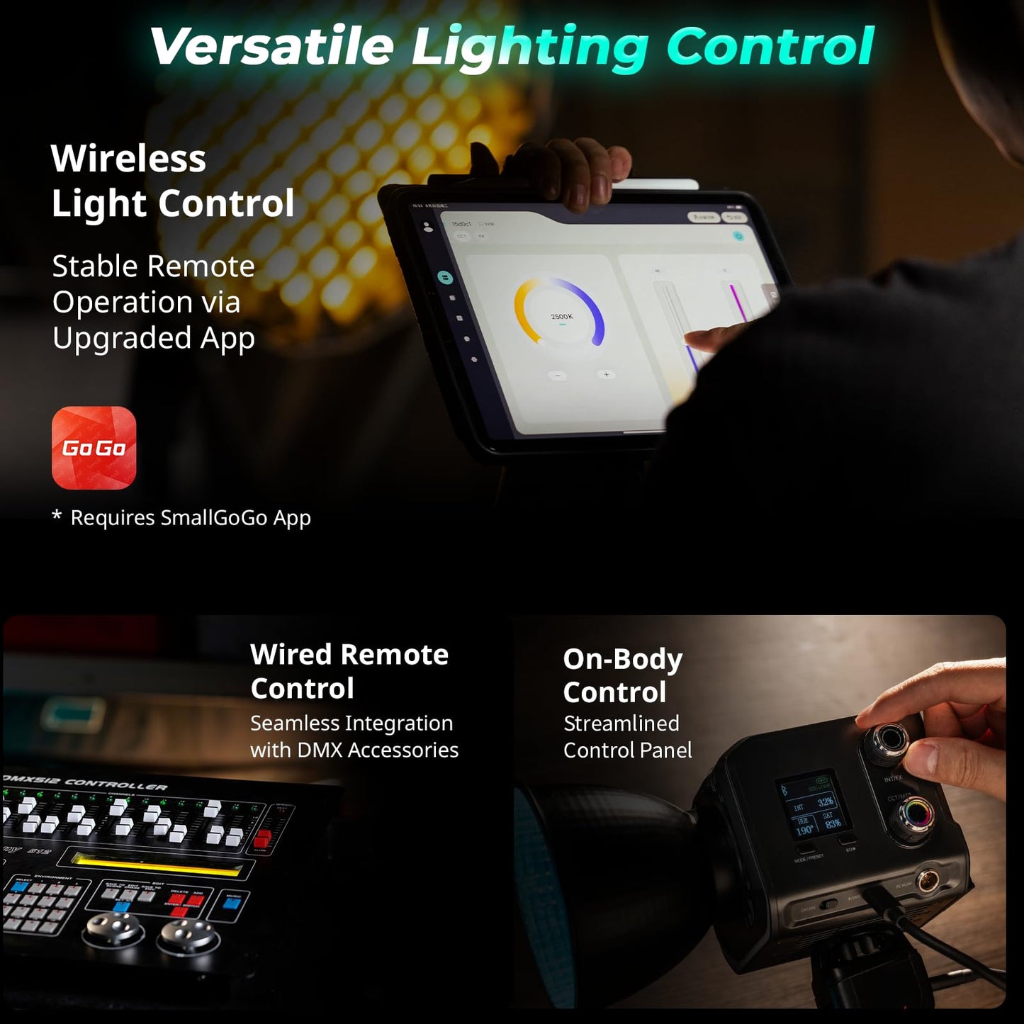 SmallRig RC 100C RGBWW LED Video Light, App Control, 100W Mini COB Continuous Output Lighting, Handheld Spotlight 2700-10000K/CRI 96+/TLCI 98+/12 Effects, 11000Lux/1m, with Battery Grip Handle, 5383