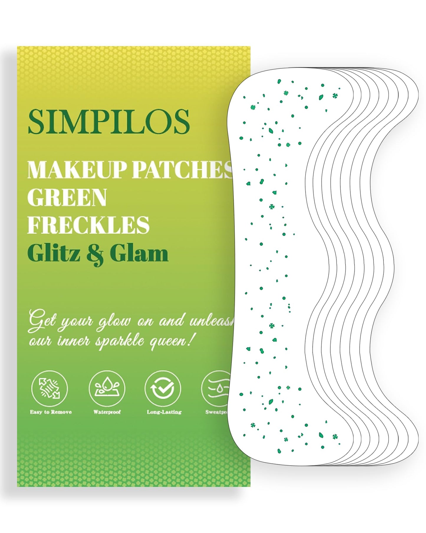 Glitter Freckles Face Tattoo, Green Face Glitter - Waterproof and Long-Lasting Face Glitter Speckles, Sparkle Makeup Patches for Rave Festivals and Parties (GREEN - 8 Sheets)