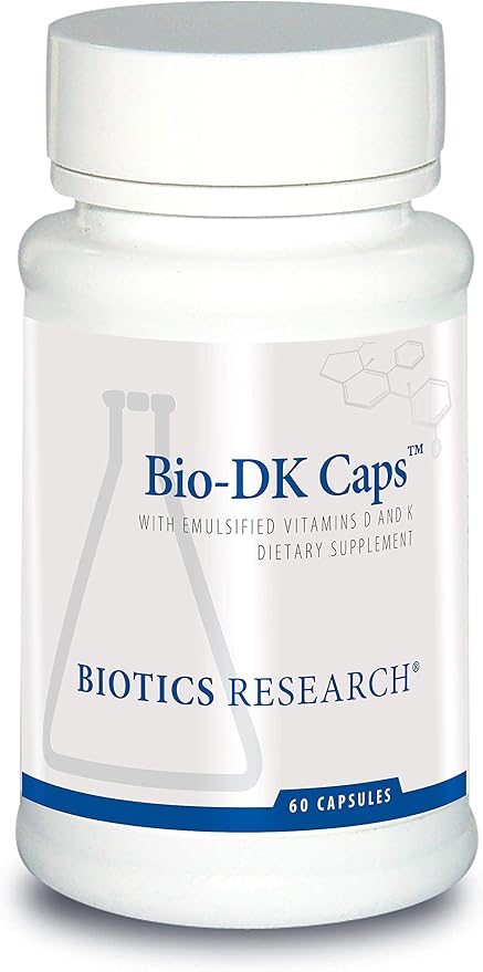 Biotics Research Bio-DK Caps™–Emulsified Vitamin D and K, Vitamin D3 125 mcg & Vitamin K (k1,k2) 550 mcg- MK7– Vitamin D3 K2 K1, Stronger Bones, Musculoskeletal Strength, Healthy Heart & BMI 60 Caps