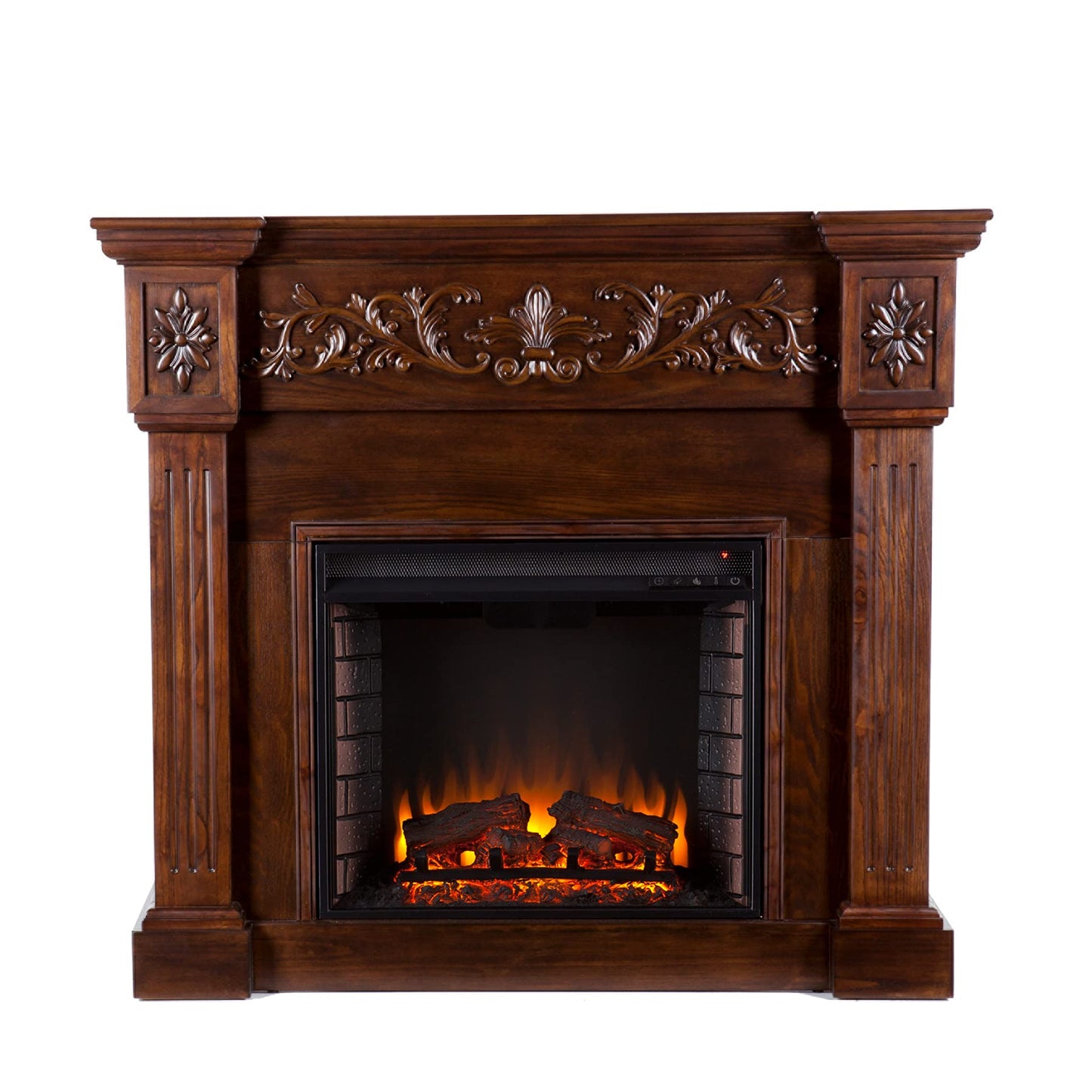 SEI Furniture Calvert Electric Carved Floral Trim 44" Fireplace, Espresso (AMZ8729EF)